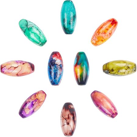 ARRICRAFT Baking Painted Glass Beads, Oval, Mixed Color, 22x10~10.5mm, Hole: 1mm, 10 colors, 10pcs/color, 100pcs/box