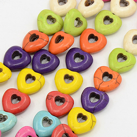 ARRICRAFT Natural Magnesite Beads Strands, Dyed, Heart, Mixed Color, 15x15x5mm, Hole: 1mm, about 27pcs/strand, 14.57 inches