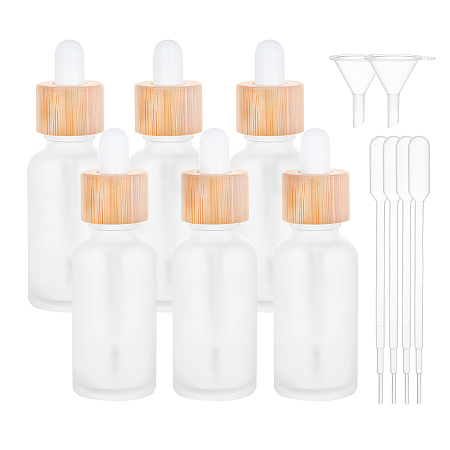 DIY Essential Oil Bottle Kits, include Frosted Glass Dropper Bottles, Plastic Funnel Hopper & Dropper, Adhesive Stickers, White, Bottles: 10.1cm, capacity: 30ml, 6pcs/box
