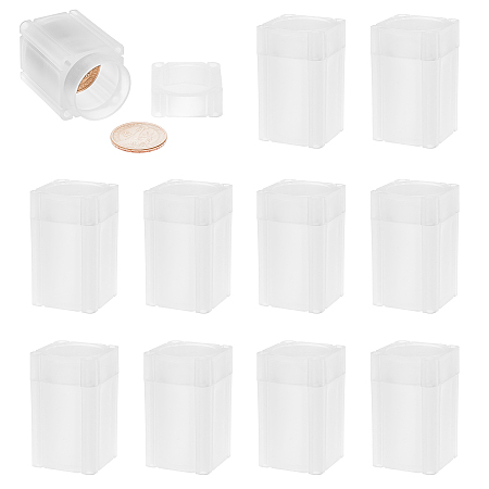 SUPERFINDINGS 10 Pcs Cuboid White Coin Storage Tube Holders 33.5x33.5x55.5mm PP Plastic Coins Storage Box Holds 20 Coins Airtight Silver Round Coin Tube for Coin Collection,Inner Diameter: 28mm