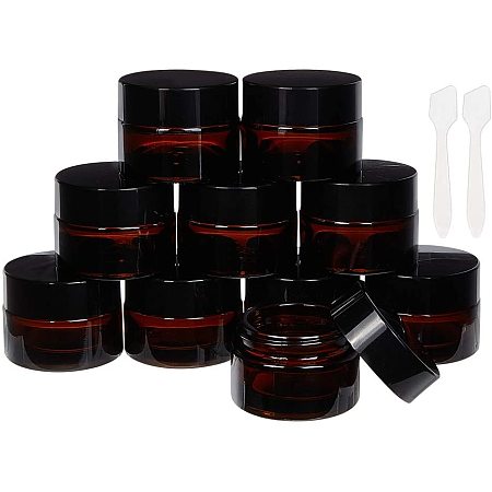 BENECREAT 15 Pack 15g Round Amber Glass Cream Jars Cosmetic Glass Jars with Leak-Proof Gasket and Mask Spoon for Lotion, Cream and Other Beauty Product