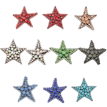 CHGCRAFT 10Pcs 10 Style Star Shape Felt Ornament Accessories, Rhinestone Beading Appliques, Mixed Color, 53~75x51~76x7~10mm, 1pc/style