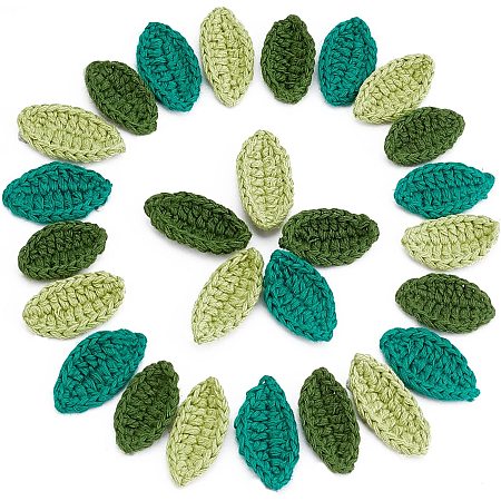FINGERINSPIRE 30pcs Handmade Crocheted Leaves in 3 Color Crochet Green Leaf Handmade Crocheted Flowers Leaves Small Leaf Applique for Decorative Cardmaking Scrapbook Craft