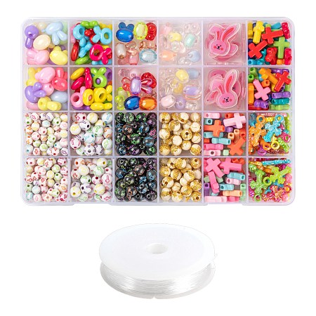 Arricraft DIY Jewelry Making Kits for Easter, Including Opaque & Transparent Acrylic Beads, Acrylic Pendants and Elastic Crystal Thread, Mixed Color, 602pcs/set