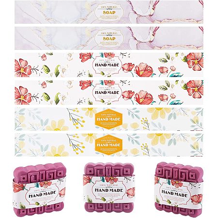 PandaHall Elite 30pcs Flower Soap Wrappers, 3 Color Vertical Soap Paper Tag Flwer Wrap Paper Tape Soap Sleeves Covers for Soap Bars Packaging Soap Gift Box Packaging