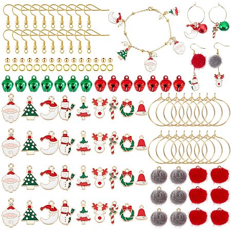 PandaHall Elite 288pcs Christmas Earring Making Kit 88pcs Colorful Enamel Charms Pendant Tree Santa Reindeer Snowman Bell Charms 200pcs Golden Jewelry Accessories for Starters Business Hobby Project