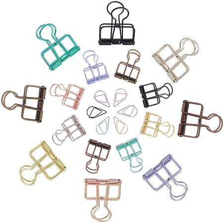 NBEADS 136PCS Assorted Color Wire Binder Clips Hollow Metal Clips Organizer for Paper, School Office Supplies - 120 Pieces Drop Paper Clips, 8 Pieces 33MM and 8 Pieces 19MM Wire Binder Clips