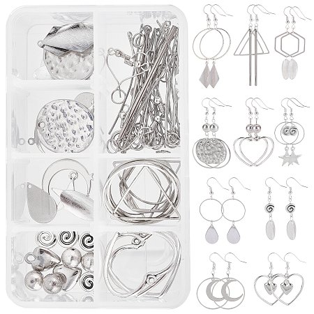 SUNNYCLUE 1 Box DIY 10 Pairs Heart Charms Valentine's Day Earring Making Starter Kit Love Charms Hollow Heart Linking Rings Stamping Charm Star Moon Charm for Jewelry Making Kits Adult Beginners
