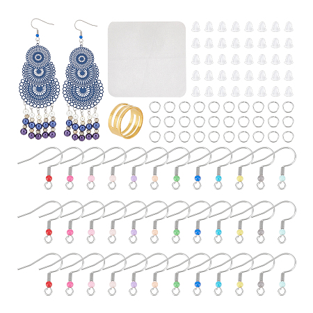 Unicraftale DIY Jewelry Making Findings Kit, Including 304 Stainless Steel Earring Hooks & Jump Rings, Suede Fiber Cleaning Cloth, Plastic Ear Nuts, Brass Rings, Mixed Color, 794Pcs/box