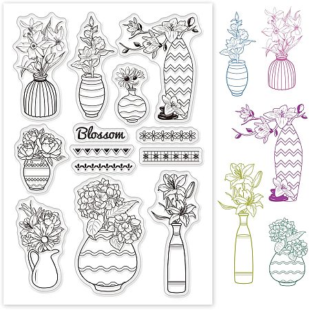 GLOBLELAND Vase Flower Clear Stamps Transparent Silicone Stamp for Card Making Decoration and DIY Scrapbooking