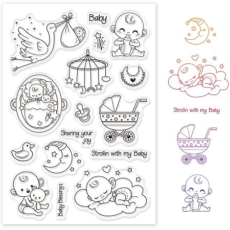 GLOBLELAND Baby Moon Cradle Silicone Clear Stamps Baby Shower Transparent Stamp for Christmas Birthday Valentine's Day Cards Making DIY Scrapbooking Photo Album Decoration Paper Craft