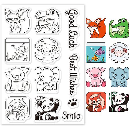GLOBLELAND Cartoon Animals Silicone Clear Stamps Transparent Stamps for Festival Birthday Cards Making DIY Scrapbooking Photo Album Decoration Paper Craft