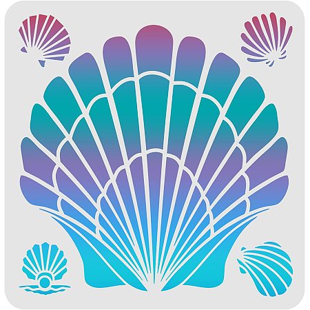 FINGERINSPIRE Seashell Stencil 11.8x11.8 inch Reusable Undersea Theme Drawing Stencils Sea Animal Stencil Sea Creatures Stencil for Painting on Wood Tile Paper Fabric Floor Wall