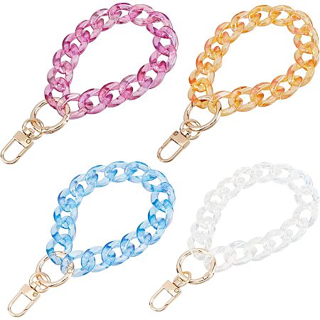 WADORN 4 Colors Colorful Acrylic Wristlet Chain Strap, 10.6inch Resin Short Purse Chain Clutch Bag Wrist Strap Keychain Lanyard Hand Strap Replacement Handbag Chain Accessories for Pouch Wallet