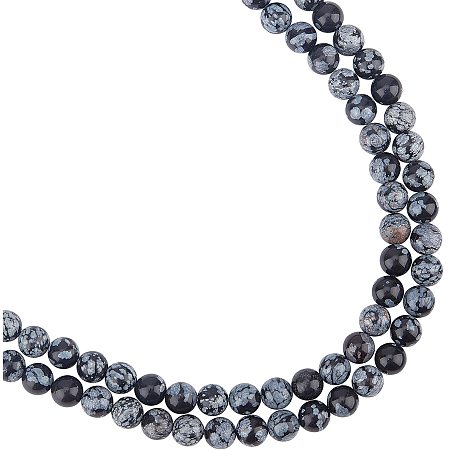 Arricraft About 102 Pcs Natural Stone Beads 8mm, Natural Snowflake Obsidian Round Beads, Gemstone Loose Beads for Bracelet Necklace Jewelry Making ( Hole: 1mm )