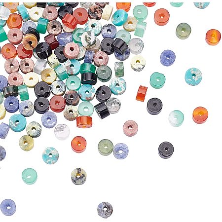 NBEADS 160 Pcs 8 Styles Natural Heishi Stone Beads, 4mm Flat Round Stone Beads Disc Spacer Loose Beads for Bracelet Earrings Necklace Jewelry Making DIY Craft
