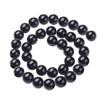 NBEADS 10 Strands 37-39/Strand 10mm Round Natural Black Grade A Agate Dyed Loose Beads Strands Jewelry Making, 15 Inch