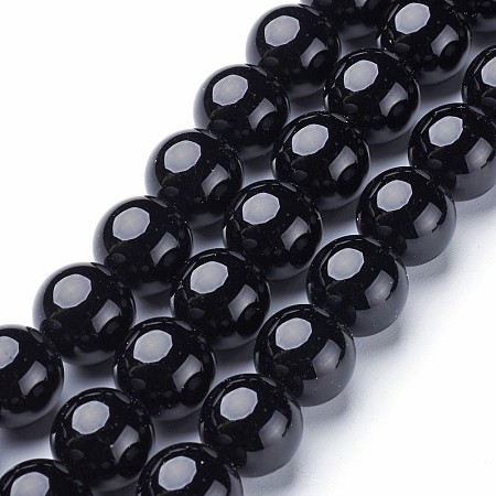 Honeyhandy Natural Black Onyx Round Beads Strands, Grade A, Dyed, 14mm, Hole: 1.5mm, about 28pcs/strand, 15.5 inch