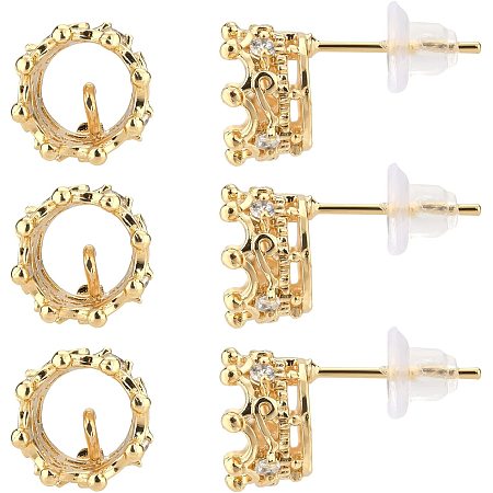 BENECREAT 20Pcs Gold Filled Brass Stud Earring Findings, Crown Stud Earrings Set for Women Girls Men, 0.47x0.28inch, 0.8mm Pin