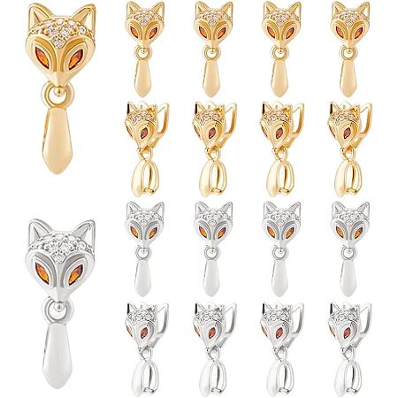 DICOSMETIC 16Pcs 2 Colors Zirconia Pinch Bails Brass Fox Face Pinch Clip Bails Pendant Clasps Platinum and Golden Pinch Bail Animal Pendant Connector Findings for DIY Jewellery Making, Pin: 0.7mm
