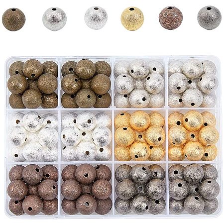 PandaHall Elite 12mm Matte Spacer Beads, 6 Color Round Brass Stardust Textured Metal Spacer Beads for DIY Earring Bracelet Necklace Jewelry(108pcs Totally)