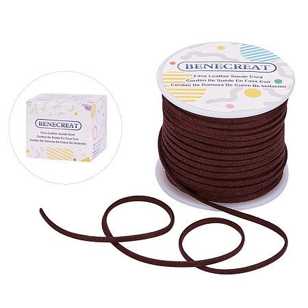 BENECREAT 3mm Faux Suede Cord Jewelry Making Flat Micro Fiber Lace Faux Suede Leather Cord (30 Yards, CoconutBrown)