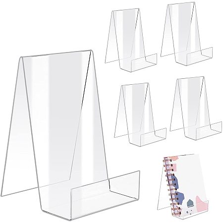 PandaHall Elite 6Pcs Clear Acrylic Book Stand, Picture Album and Brochure Holder Bookshelf for Displaying Books Notebooks Picture Books Leaflet Book Menu Poster Brochure Magazine Table Display Stand Tag