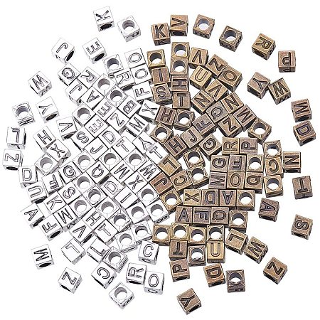 Arricraft 156pcs Letter Alphabet A-Z Beads, Metal Cube Letters Alphabet Spacer Beads for Name Bracelet Necklace Pendant DIY Jewelry Making, 7mm