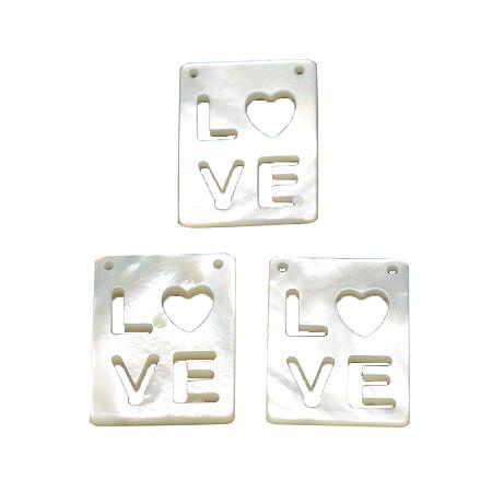ARRICRAFT About 10pcs Rectangle Love Natural Shell Pendants Seashells Beads Pendants Charms with Holes for Craft Making, Home Decoration, Beach Party