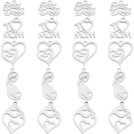 PandaHall Elite 5 Style Mom Charm Pendants, 20pcs Stainless Steel Best Mom I Love Mom Heart Mom Pendants Letter Charms for Mother's Day Birthday Earring Necklace Bracelet Jewelry Making