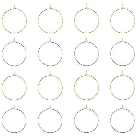 PandaHall Elite 80pcs 25mm Hoop Earring Stainless Steel Round Wine Glass Charm Earring Hooks for Earring Jewelry Making DIY Party Decoration (Golden/Silver)