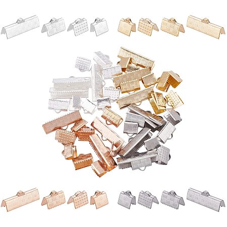 UNICRAFTALE 64pcs 4 Colors Stainless Steel Ribbon Crimp Ends Crimps Cord Ends with Loop Fastener Clasps for DIY Necklace Bracelet Jewelry Making 7/8/10/20mm
