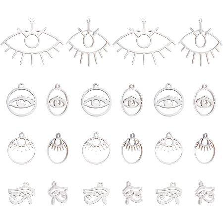 UNICRAFTALE 16pcs 4 Style Metal Evil Eye Charms Stainless Steel Pendants Lucky Protection Eye Charms with Loop for Earring Necklace DIY Jewelry Making 1.5mm Hole