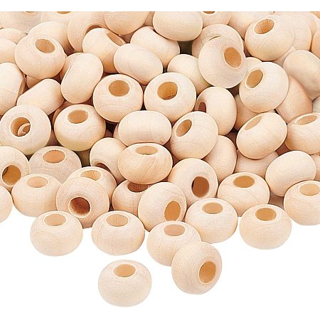 PandaHall Elite 200 Pcs 14~14.5x9mm Rondelle Shape Natural Unfinished Wood Spacer Beads Large Hole Round Ball Wooden Loose Beads for Bracelet Pendants Crafts DIY Jewelry Making, Hole 5.5~6mm