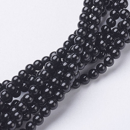 Honeyhandy Natural Black Onyx Round Beads Strands, Grade A, Dyed, 3mm, Hole: 0.5mm, about 118pcs/strand, 15 inch