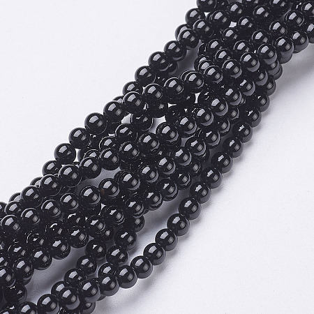 Honeyhandy Natural Black Onyx Round Beads Strands, Grade A, Dyed, 4mm, Hole: 0.8mm, about 92pcs/strand, 15 inch.