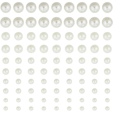 Gorgecraft ABS Plastic Imitation Pearl Cabochons, Self-adhesive, Half Round, Creamy White, 4~10mm, Card: 10x20cm