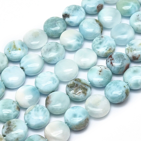ARRICRAFT Natural Larimar Beads Strands, Flat Round, 10x5.5mm, Hole: 1.2mm, about 39pcs/Strand, 15.28 inches(38.8cm)