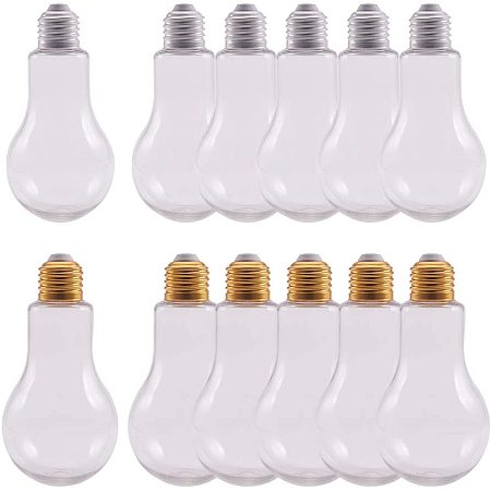 Creative Plastic Light Bulb Shaped Bottle, Party Decor, Golden & Silver, 136x68mm; Capacity: 200ml