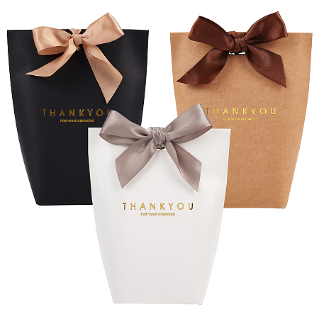 Paper Bags, Gift Bags, Wedding Bags, Rectangle with Polyester Ribbon, Mixed Color, Bags: 16.5x13.5x6cm; Ribbon: 45x2.5cm