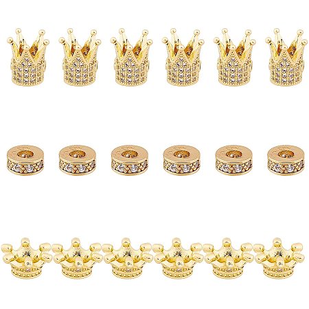 SUNNYCLUE  Brass Micro Pave Cubic Zirconia Beads, Mixed Shapes, Golden, 18pcs/box