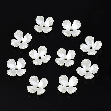 ARRICRAFT 4-Petal ABS Plastic Imitation Pearl Bead Caps, Flower, Ivory, 10.5x10.5x4.5mm, Hole: 1.5mm
