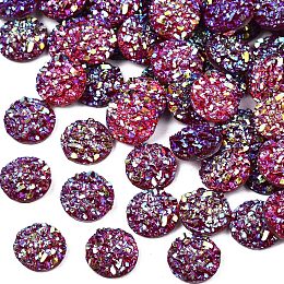 Honeyhandy Resin Cabochons, Imitation Druzy Agate, Flat Round, AB Color Plated, Camellia, 8x2.5mm