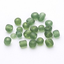 Honeyhandy 6/0 Frosted Round Glass Seed Beads, Light Green, Size: about 4mm in diameter, hole:1.5mm, about 495pcs/50g