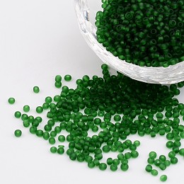 Honeyhandy 12/0 Frosted Round Glass Seed Beads, Green, Size: about 2mm in diameter, hole:1mm, about 3304pcs/50g