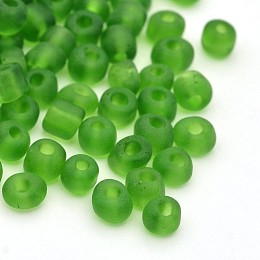 Honeyhandy 8/0 Frosted Round Glass Seed Beads, Green, Size: about 3mm in diameter, hole:1mm, about 1101pcs/50g