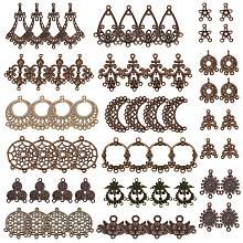 SUNNYCLUE Alloy Chandelier Components Links, Mixed Shapes, Antique Bronze, 135x70x30mm; 64pcs/box