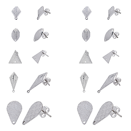 Unicraftale 304 Stainless Steel Stud Earring Findings, with Ear Nuts/Earring Backs, Stainless Steel Color, 20pcs/box