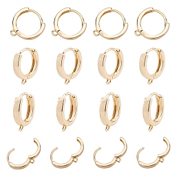 ARRICRAFT Brass Huggie Hoop Earring Findings, Real 18K Gold Plated, 16.5x14.5x3.5mm, Hole: 1.5mm; Pin: 1mm, 20pcs