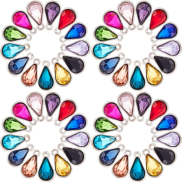 SUNNYCLUE Alloy Glass Pendants, Faceted, teardrop, Platinum, Mixed Color, 18x10x5mm, Hole: 2mm, 13color, 4pcs/color, 52pcs/box